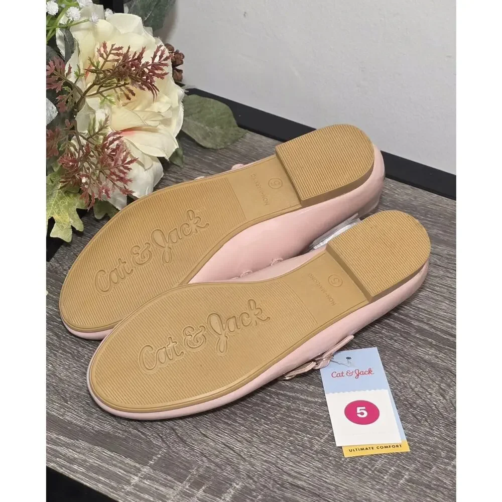 Cat&Jack BigGirls Amelia Mary Jane Flats Double Buckle, Pink, Dress Shoes Size 5